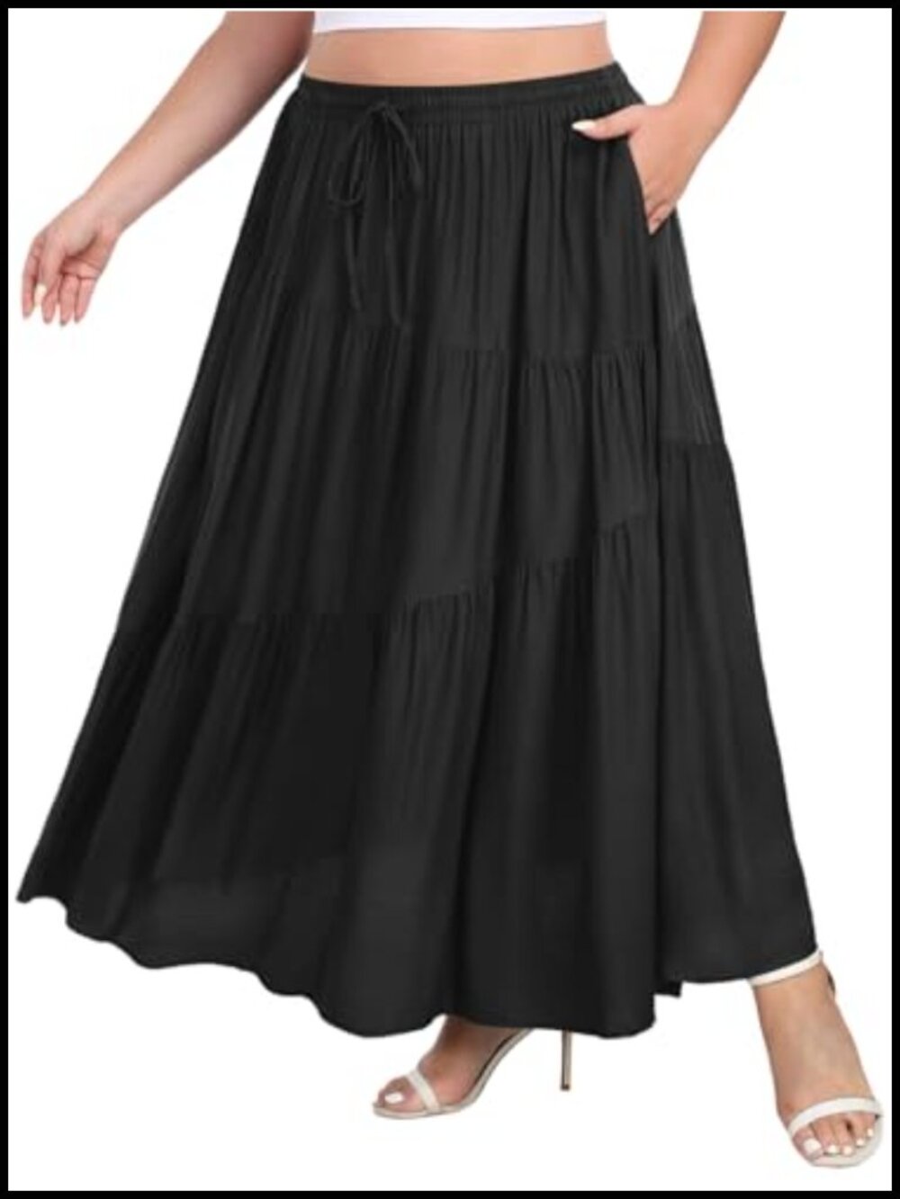 Plus Size Boho Maxi Skirt with Pockets Tiered A-Line Long Flowy Beach Summer